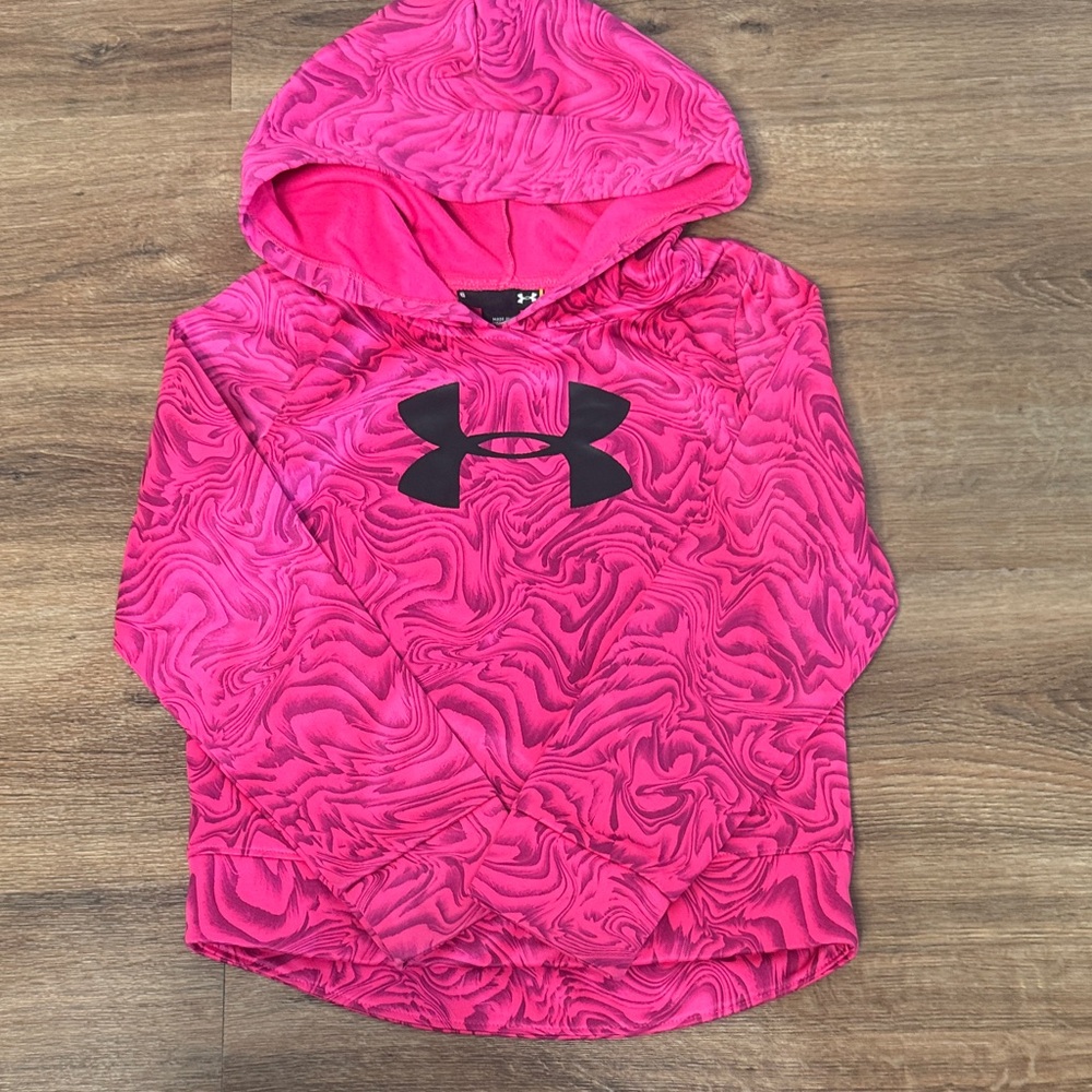 Under Armour Girls Hot Pink Hooded Performance Sweatshirt with Black Logo